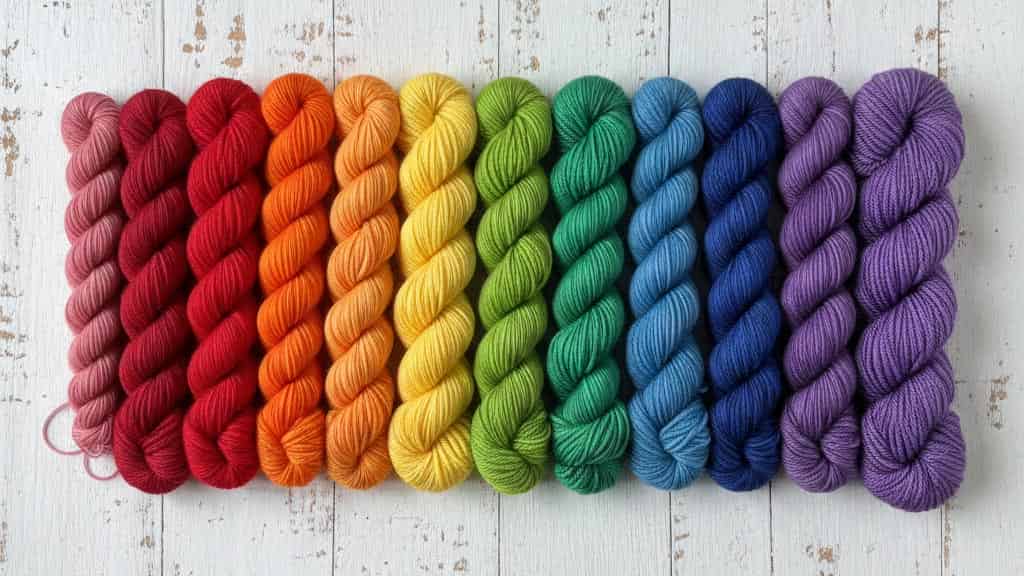 Various yarn weights displayed side by side from lace weight to bulky weight showing texture and thickness differences