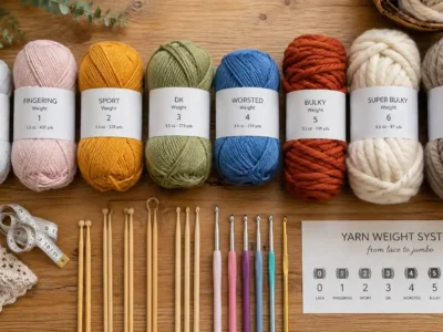 Yarn weight guide showing different yarn thickness categories