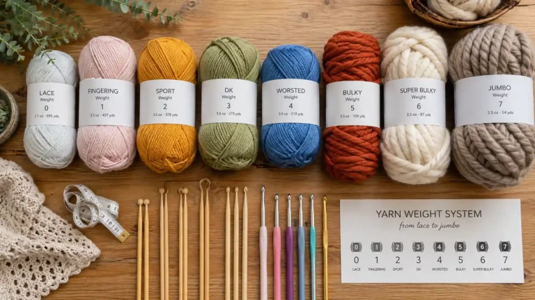 Yarn weight guide showing different yarn thickness categories