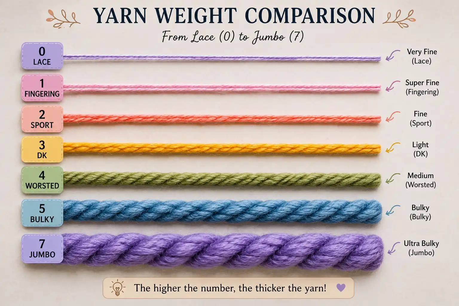  Comparison of different yarn thickness categories