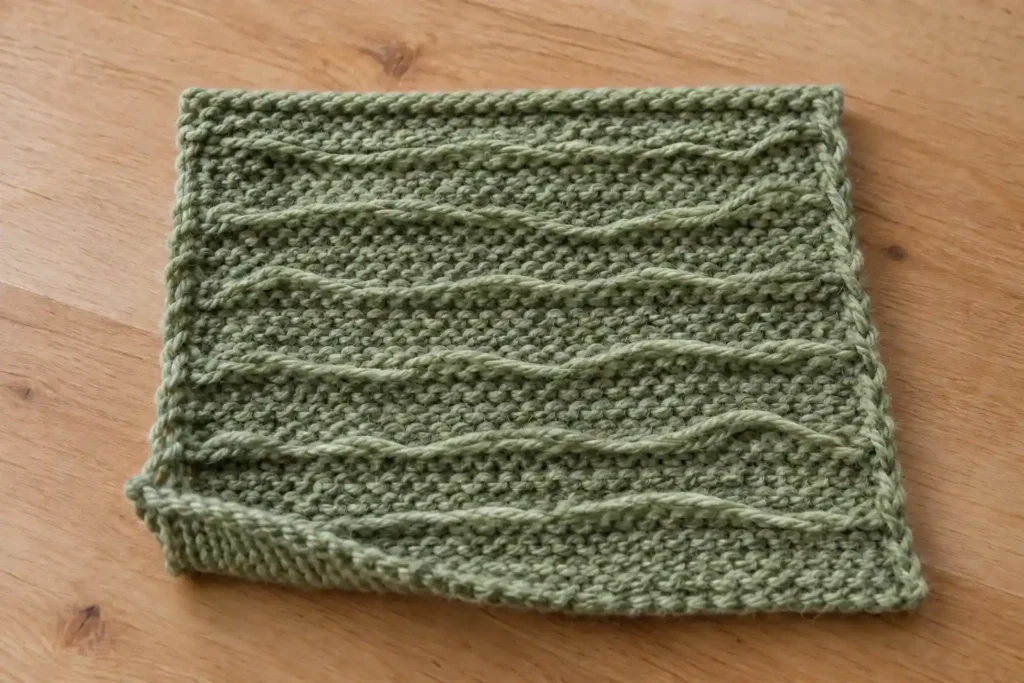 How to Swatch in the Round: 2 Practical Methods 2 2 Reverse of a green speed swatch with loose yarn floats crossing the back.